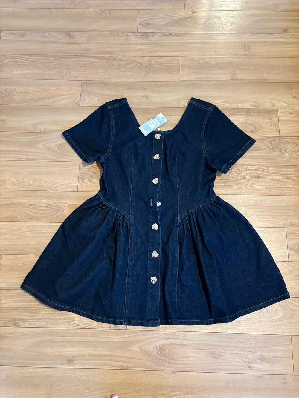 Dark Blue Denim Button-Front Casual Dress